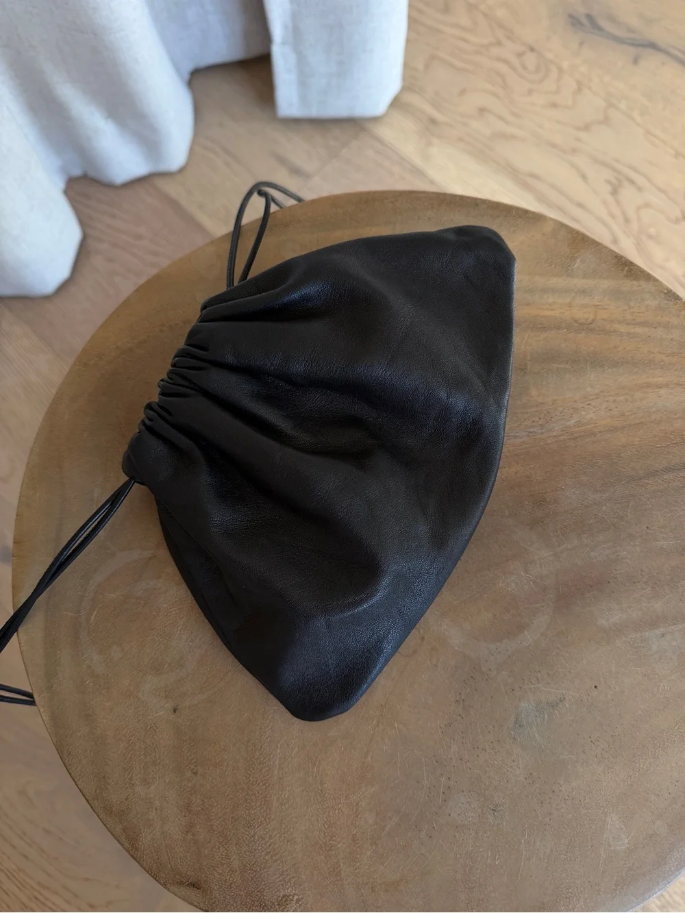 Porto Black Leather Drawstring Clutch
